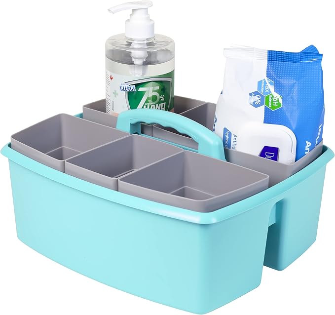 Storex Large Classroom Craft Caddy with Cups, 13 x 11 x 6.575 Inches, Teal, Case of 2 (00984A02C)