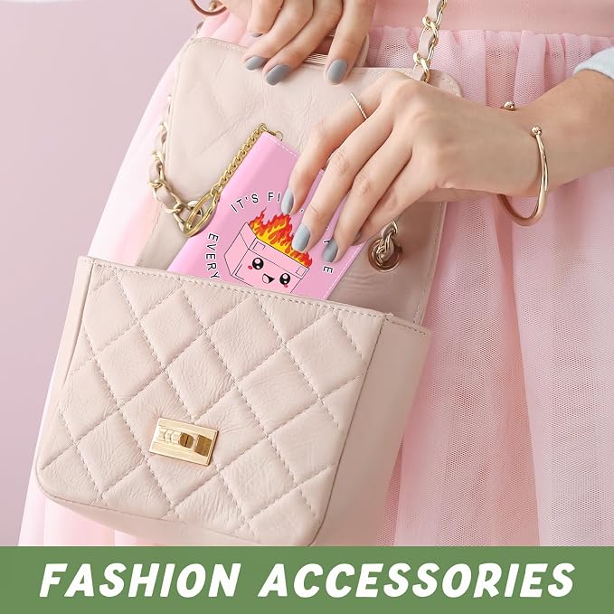 Aiawoxc Credit Card Holder, Small RFID Wallet Slim Leather Card Organizer Case with Zipper and Keychain, Pink Cute Dumpster