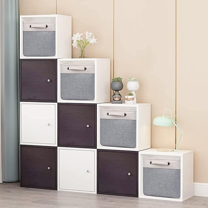 Cube Storage Bins 10.5” x 10.5 x 11” Cloth Baskets for Storage with Handles Storage bins for Shelf, Closet, Office Organizer, Set of 6 | Small storage cubes, Foldable Storage Basket, For Shelves Closet Organizers, with Canvas Handle, 6 Pack, Grey