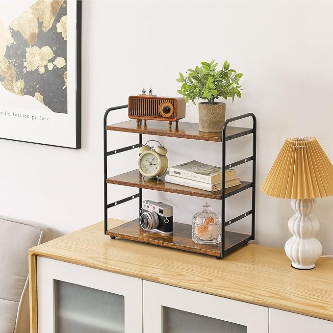 IBUYKE Kitchen Countertop Standing Storage Shelf,Set of 2,Brown TWJ001H-2 | 3-Tier Bathroom Counter Organizer Tray Countertop Storage Shelf Counter Standing Rack Cosmetic Holder