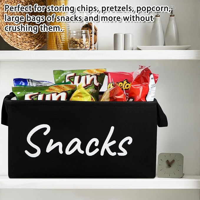 TNNTOPELE Snack Bin for Pantry - Snack Basket Organizer for Countertop - Imitation Linen Snack Storage Containers for Storing Chips, Pretzels, Cookies, Popcorn and more - Kitchen Organization