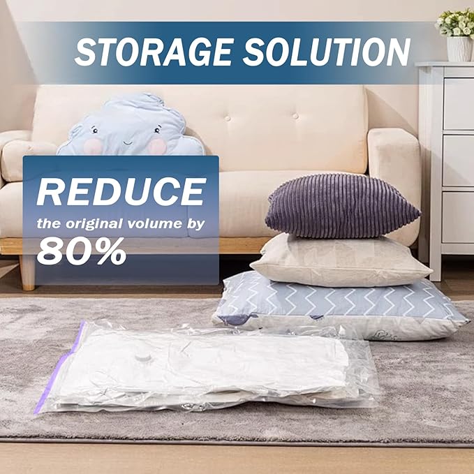 10 Pack 80% Space Saver Vacuum Storage Bags with Hand Pump, Compression Vacuum Seal Bags for Travel, Clothing, Luggage, Blankets, Comforters, Saving More Closet Space(10 Medium-HPUMP)