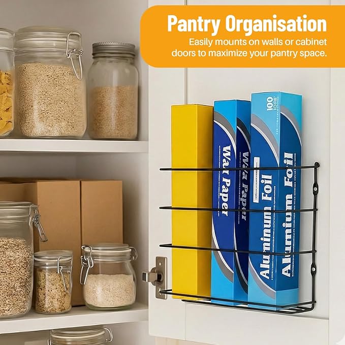 Evelots Kitchen Wrap Organizer - 2 Pack - Hold up to 4 Plastic, Foil, Paper, Wax - Cabinet Door, Wall Rack Basket - Sandwich, Freezer, Food Bag Storage - Laundry Supplies - Black