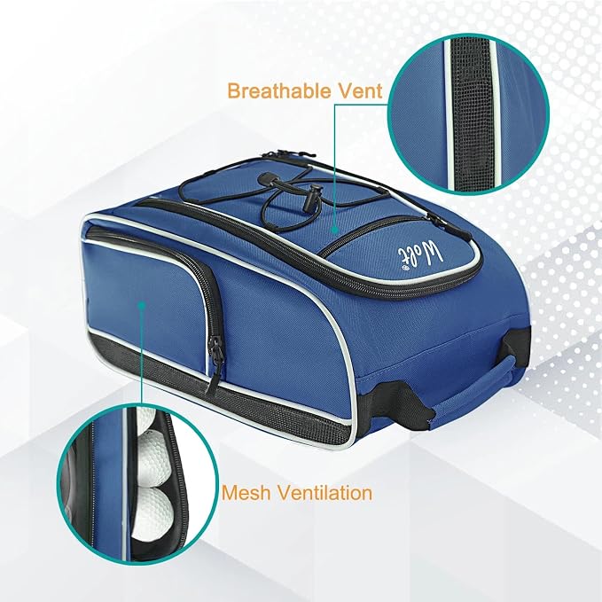 Wolt |Golf Shoe Bag for Travel- Zippered Shoes Carrier Bags with Ventilation & Double Outside Accessory Pocket for Socks, Tees, Golf Balls, Etc. for Women and Men (DarkBlue)