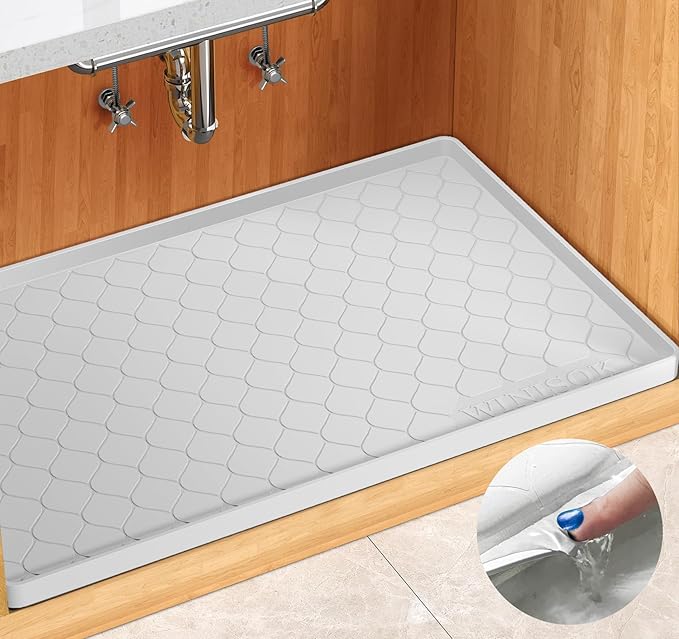 Winisok Silicone Under Sink Mat 25" x 22", kitchen Essentials and Gadgets, Shelf liner and Cabinet Protector, Home Organizers and Storage, Waterproof Bathroom Tray