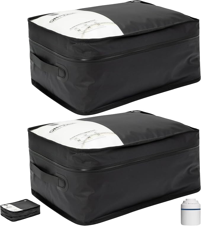 ONTYZZ Vacuum Compression Bag 20 inch Space Saver Bags Travel Case with IP67 Waterproof Zipper for Business Trip, Two Bag Black with Pump