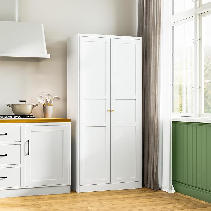 Letaya White Storage Cabinet with Adjustable Shelves-Metal Home Kitchen Pantry Cabinets with Doors,Organization Locker for Cupboard/Bedroom/Dining/Living/Bathroom/Office/Garage Room