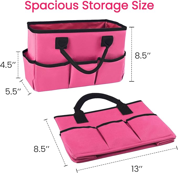 Desktop Tote and Organizer, Teacher Helper Caddy Bag for Arts, Books, Stationery, Office Desk Organization, Make-up Storage with Handles for Travel, Pink