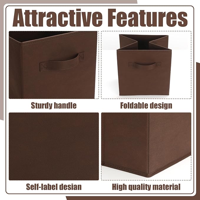 Karenhi 11" x 10. 5" x 10. 5" Brown Gray Storage Cube, 6 Pack Fabric Cube Storage Bins Organizer Box, Collapsible Baskets with Handles Foldable Shelf for Cloth Toys Home Room Closet, Pack of 6