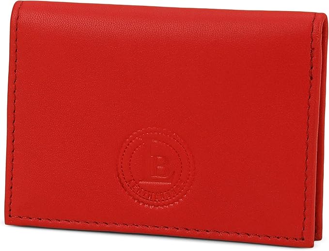 Leatherboss Slim Thin Leather Credit Card Id Mini Wallet Holder Bifold Driver's License Safe (Red)