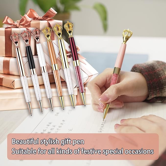 YOUMI Ballpoint pen, 6Pcs crown crystal metal pen, sparkling cute pen, Personalized Crystal Pens，Black Ink Glitter Diamond Pen for Note, Tab, Office School Stationery Supplies (set 8)