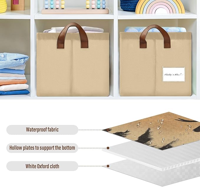 Rustic Sunset Forest Deer Vintage Storage Basket Foldable Cube Storage Bins with Handles&Label Collapsible Organizer Box Bin Large Rectangle Decorative Baskets for Shelves Home Living Room Closet-2 PC
