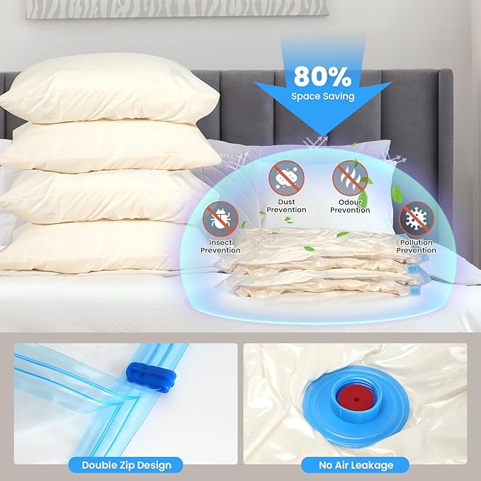 6Pack Thickened Space Saver Vacuum Storage Bags Medium for Clothes with Hand Pump, Vacuum Sealed Bags for Clothing, Comforters and Blankets