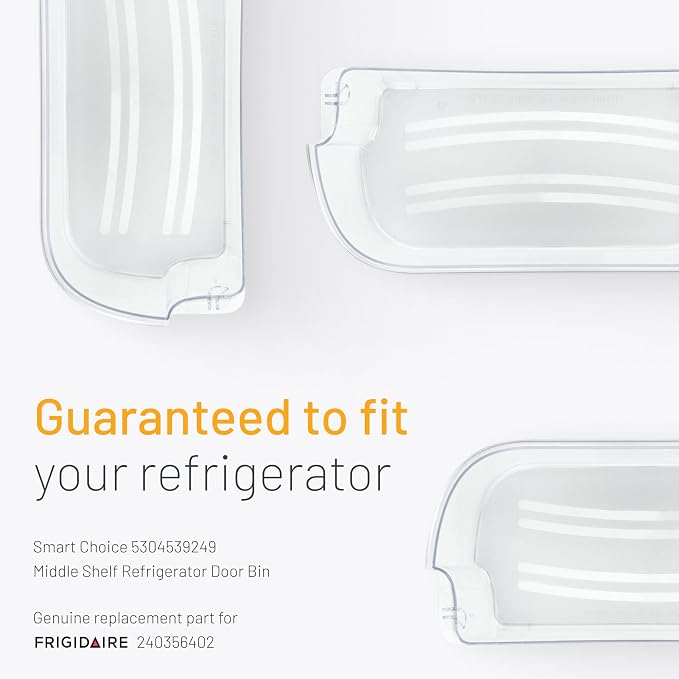 Smart Choice 240356402 Top Shelf Refrigerator Door Bin - Clear, Impact Resistant Freezer Replacement Compatible with Frigidaire 240356407 240356408, Fits Select Frigidaire & Kenmore Models