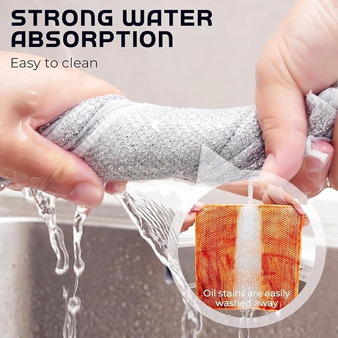 2024 New Multipurpose Wire Dishwashing Rags for Wet and Dry, Non-scratch Wire Dishcloth, Metal Wire Dishwashing Cloth Scrubs Cleans, Reusable Steel Wool Scrubber for Kitchen Cleaning (A-5 Monolayer)