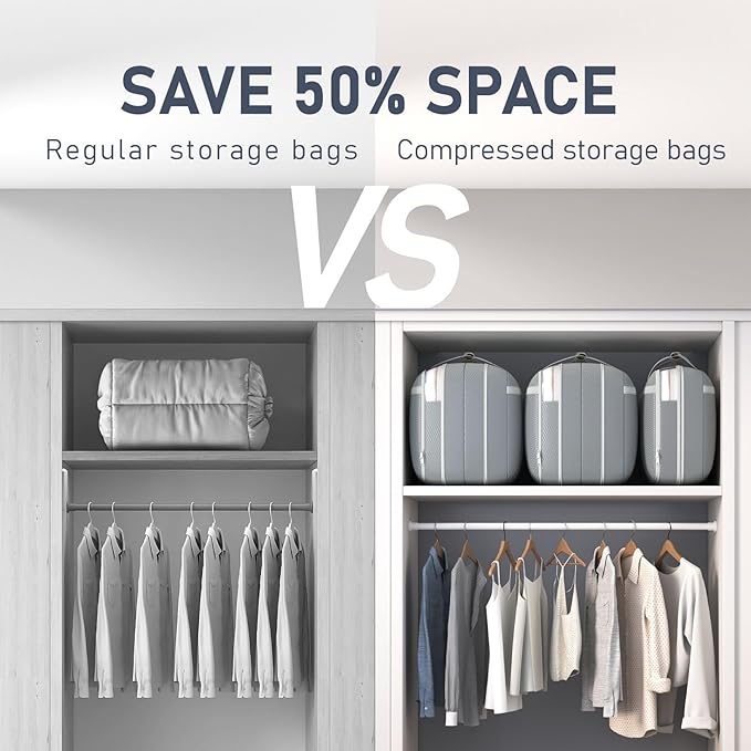 DIMJ Compression Moving Bags - Extra Large Heavy Duty Comforter Storage Bag with Window, Packing Totes With Strong Handles & Zipper, Space Saving Box Containers For Blanket, Clothes, Bedding, 4Pack