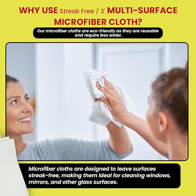 Microfiber Glass Cleaning Cloths, 6 Pack - 16" x 16" Lint-Free Window & Mirror Cleaning Towels, Streak-Free Reusable Cloths for Glass, Cars & Home - Just Use Water