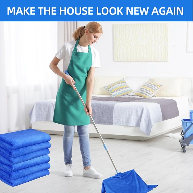 6 Pack Microfiber Cleaning Cloths Extra Large 30" x 20",XL Rags Washable Reusable Streak Free Lint Free Towels for Floor Mop,Glass,Windows,Kitchen,Bathroom,Office & Car Cleaning(Blue)