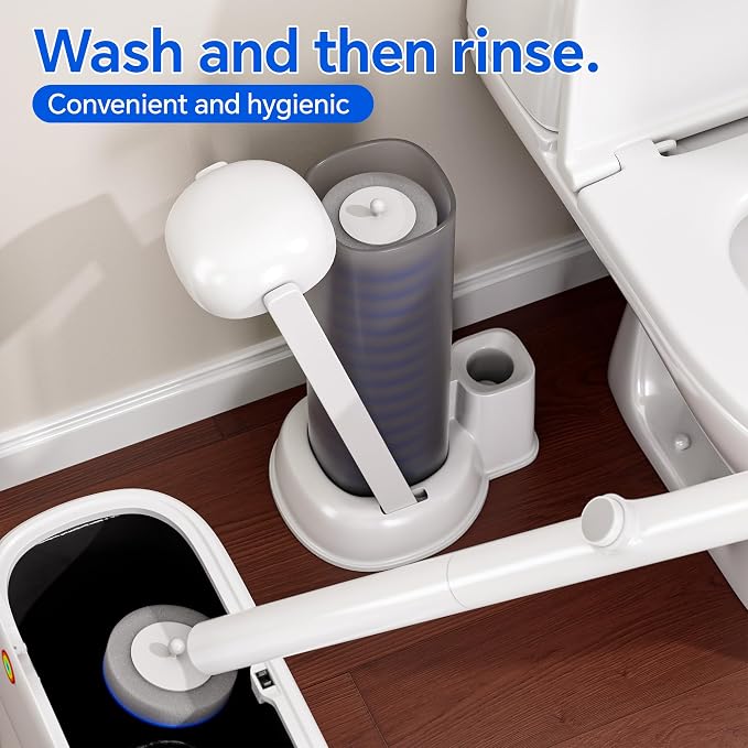 2-Pack Disposable Toilet Brushes and Brush Holder with Extended Handle, Includes 28 Cleaning Replacement Brush Heads for Cleaning Toilets, Bathrooms, and Bathtubs - Colored Refill Heads