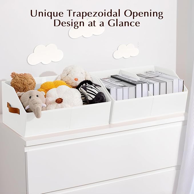 Homsorout Closet Organizers and Storage Bins - 8 Pack Collapsible Divided Trapezoidal Cube Storage Bins Baskets with Orange Handle for Organizing Clothes Blankets, Toys, Books, Towels(White)
