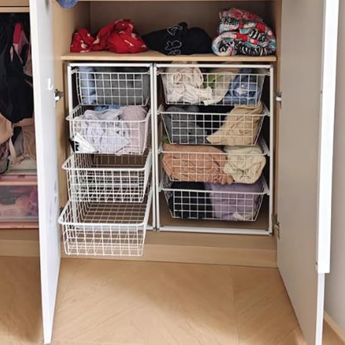 Compact Hanging Pullout Drawer Basket, Stackable Shelf Baskets Organizer,Shelf Steel Wire Pullout Hamperfor Kitchen,Pantry,Wardrobe(450x370x680mm)