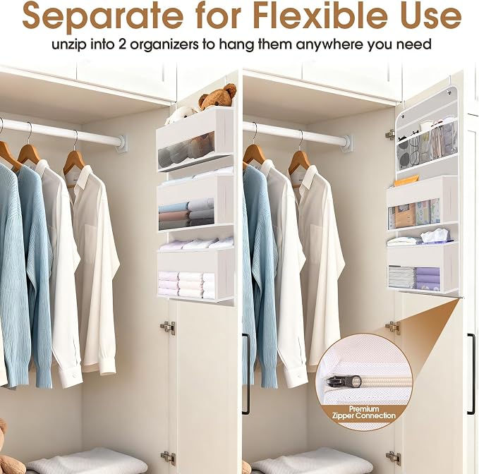 WISELIFE 6-Tier Over The Door Organizer Storage Detachable Design Door Hanging Storage Organizer with Clear Window Behind The Door Storage for Nursery Bedroom Bathroom Pantry Closet Beige