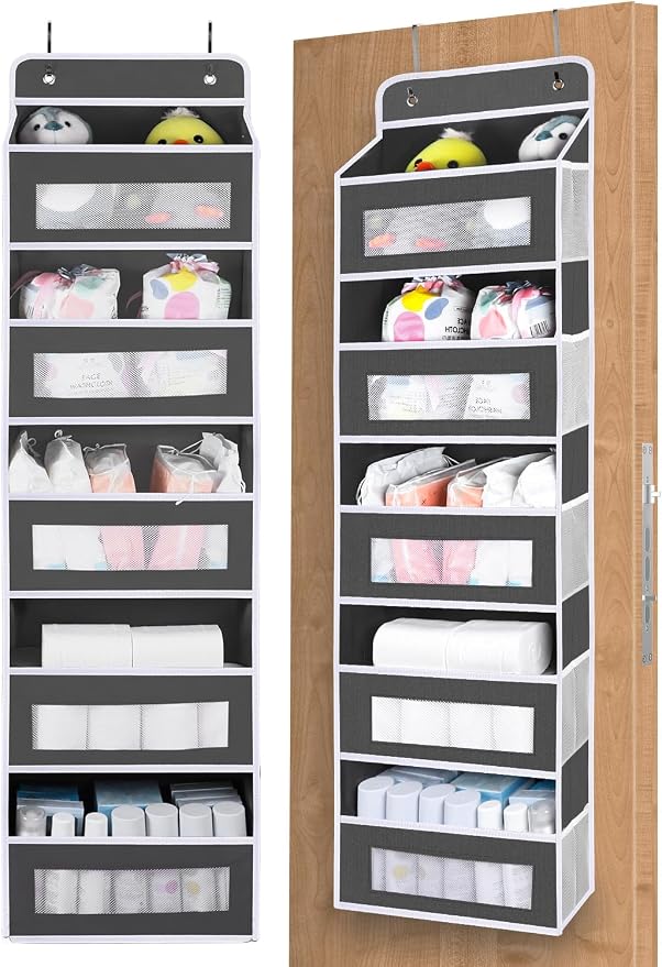 Upgrade Pocket Over The Door Organizer Storage, 5 Shelf Hanging Door Organizers with 10 Large Capacity Pockets, Anti Tilt 48 lb Load Behind Door Organizer for Bedroom, Bathroom, Pantry