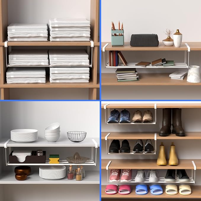 CroBlissful 3 Pcs Expandable Shoe Rack Organizer for Closet 16.5-31.5 Inch Adjustable Retractable Hanging Cabinet Shoe Shelf Dorm Room Storage for Space Saving (White)