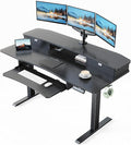 HUANUO 55" x 26" Electric Standing Desk with 2 Drawers & 26.7" Large Keyboard Tray, C-Clamp Mount Compatible, Adjustable Computer Desk for Home Office, Stand Up Desk with 4 Height Presets, Black