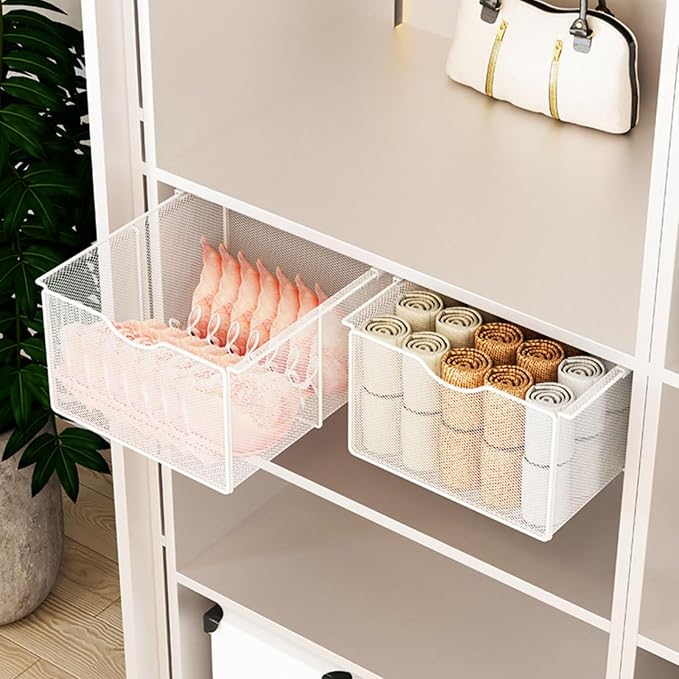 Pull Out Cabinet Storage Basket,Wardrobe Storage Organiser,Storage Under Shelf,No Punching Required,with 4 Hooks,for Kitchen Office Wardrobes Cupboard Storage(Black,33x29x17cm)