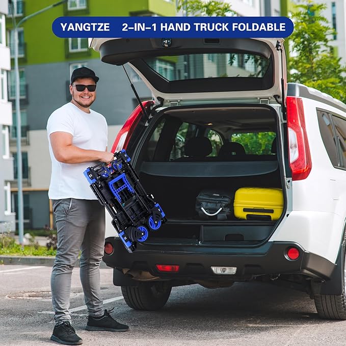 2-1 Folding Hand Truck Dolly,330LBS Capacity Dolly Cart,Foldable Dolly Hand Truck with Retractable Handle and 4 Rubber Wheels,Hand Cart Foldable for Luggage/Travel/Office/Moving
