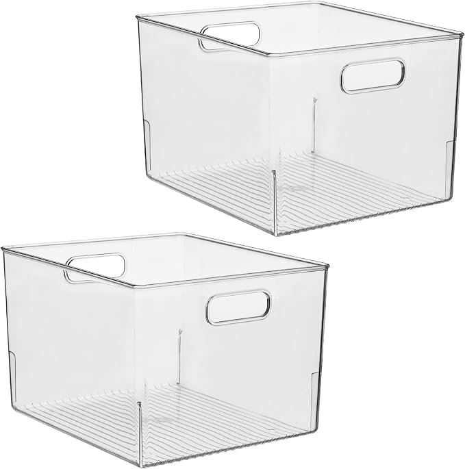 iDesign Storage Bin with Handles, Set of 2, Clear | For Kitchen, Bathroom, or Home Office, Made in USA