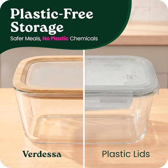 Large Glass Food Storage Containers with Clear-Top Bamboo Lids – 87Oz 2 Pack Plastic Free Glass Meal Prep Containers for Lunch, Eco Friendly Airtight Food Storage, Microwave & Oven Safe (87.7 Fl Oz)