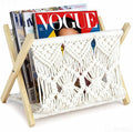 Boho Macrame Magazine Holder,Hand-Woven Magazine Rack for Home Office | Multifunctional Storage Basket for Letters, Magazines, Books and Newspapers