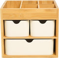 Bamboo Makeup Organizer with 3 Drawers | Wood Makeup Organizer, Dresser Cosmetic Box Organizer, For Home, Adjustable Dividers