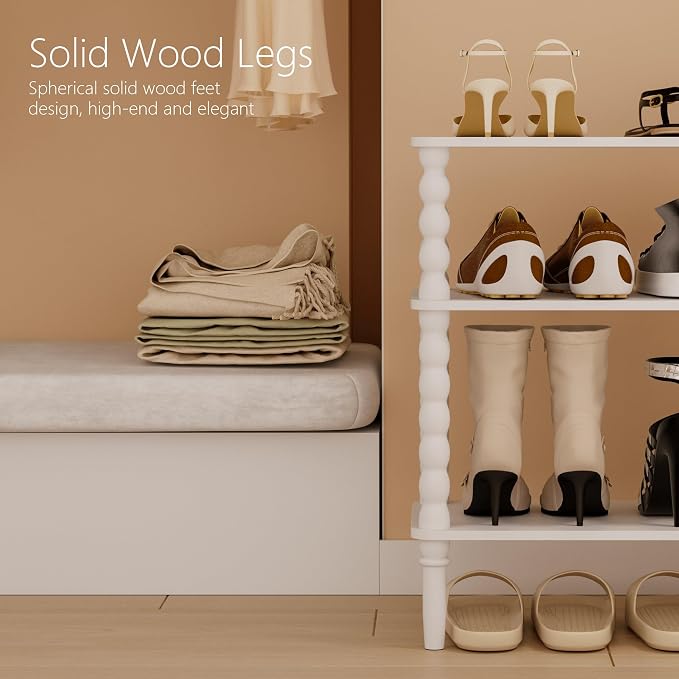 Veegle Shoe Rack,3 Tier Shoe Organizer Shelves,End Side Table,White | Solid Wood Legs for Closet, Entryway, Garage & Corridor, Easy Assembly