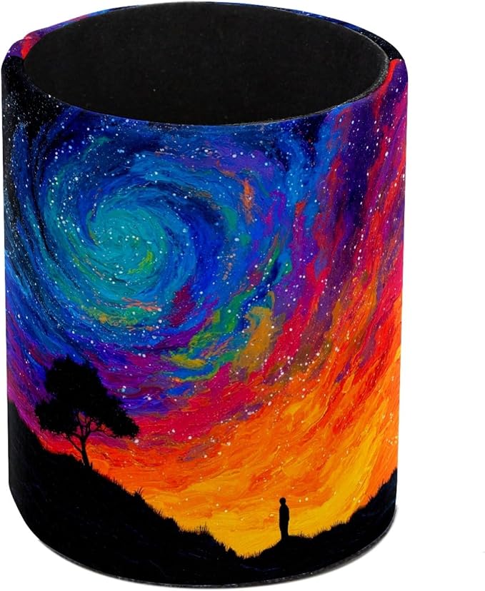 Blue and Red Abstract Sky Pen Holder Pencil Organizer for Desk, 3.1” x 3.1” x 3.9” Pencil Cup Office Supplies, Large Capacity Cute Pen and Makeup Brush Holder for Home, School, Desktop