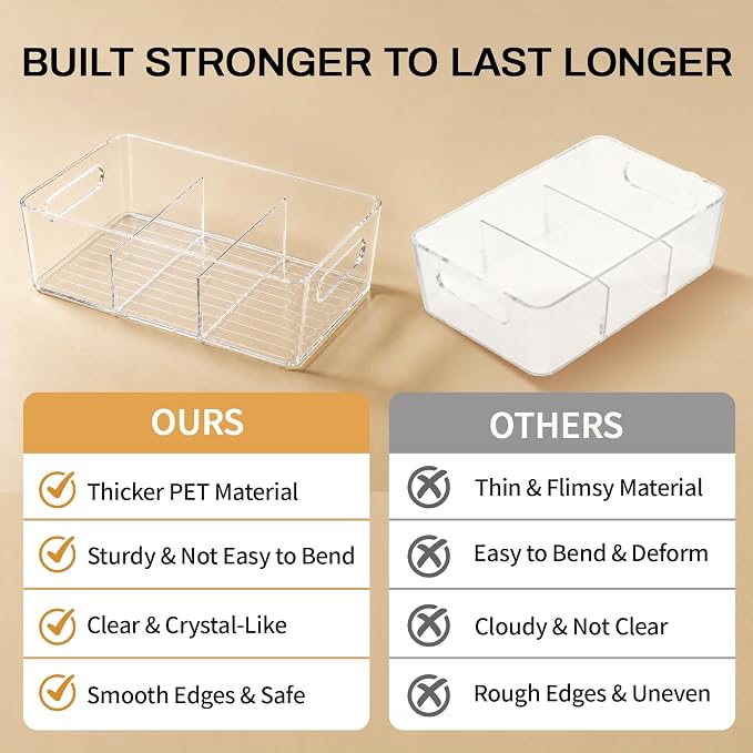 Mpotmiy Pantry Organizers and Storage , 8 Pack Snack Organizer for Pantry Shelf,Food Storage Bins with Divider,Clear Containers for Organizing,Transparent Plastic Basket,Refrigerator and Fridge Bins