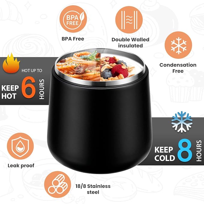 Itslife 20oz Vacuum Insulated Soup Thermo for Hot Food, Kids Lunch Container with Leakproof Buckle Lid, Wide Mouth Stainless Steel Food Jar with Spoon