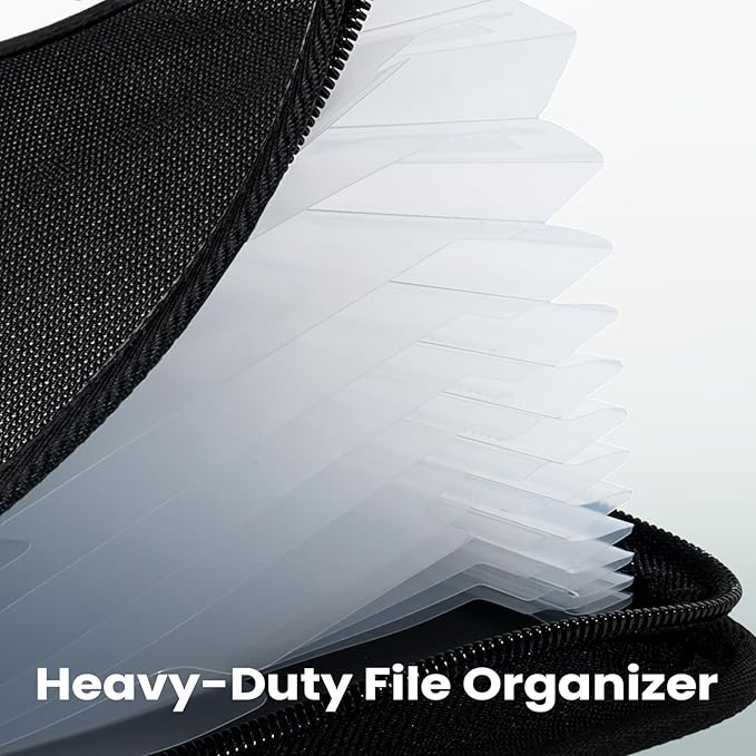 Sooez Heavy Duty Accordion File Organizer with Hidden Handle, Portable 12 Pockets Expanding File Folders, Cloth Monthly Bills Receipt Organizer for Letter/A4, School Classroom Home & Office Supplies
