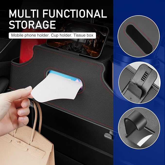 Car Seat Back Storage Box, Multifunctional Cup Holder Tissue Holder Mobile Phone Bracket, Portable Hanging Organizer for Handbags Wallets, for Most Cars Storage Accessories (Beige)
