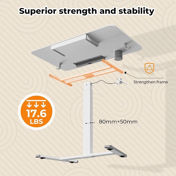 40"×24" Mobile Standing Desk with Drawer, Cup Holder & Hooks | Height Adjustable Portable Desk on Wheels, Small Computer Desk, Rolling Laptop Cart for Home Office, Classroom, White