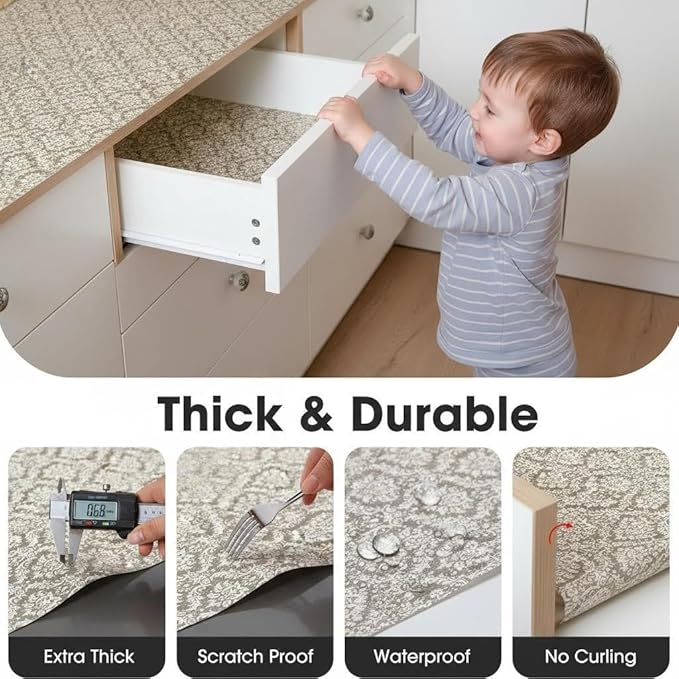Coavas Shelf and Drawer Liner, Non Slip Extra Grip Non Adhesive Waterproof Thickened Cabinet Mat, Easy Cut for Kitchen Pantry Bathroom Dresser Cupboard (Beige Cream, 24IN x 20FT)