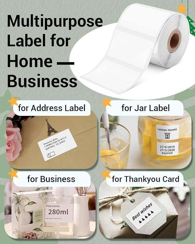 Phomemo Labels- 3 Rolls M110/M100/M220/M221/M150/M250/M108 Thermal Labels 1.57"x1.18"(40x30mm), M110 Label Multipurpose Square Self-Adhesive Paper, Name Labels for Kids, School, Total of 960 PCS