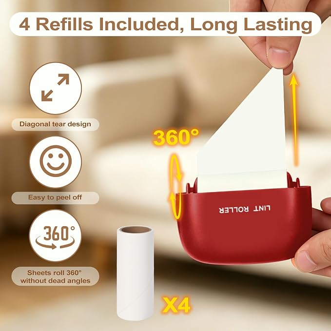 8 Roller Refills for Disposable Mini Lint Roller | Refillable, Portable