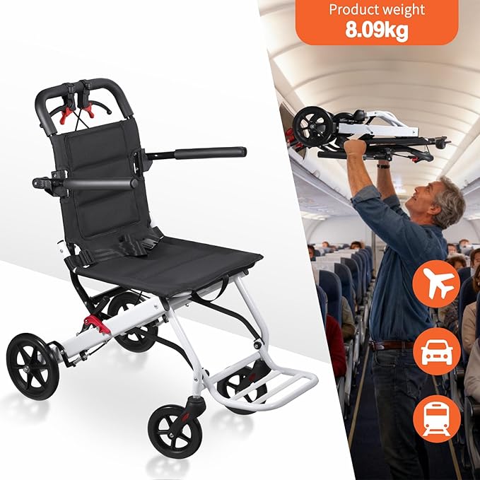 Under 17.6 lbs! Lightweight Transport Wheelchair for Adults & Seniors, Portable Folding Wheelchair, Compact Travel Wheel Chair for Airplanes, Cars & Indoor Outdoor Use