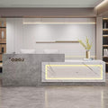Modern Reception Desk with Counter, Front Desk Reception Counter with Lockable Drawer, Keyboard Tray & Storage Cabinet, Solid Wood Receptionist Table for Salon Office Lobby (E - Right, L 160cm/63in)