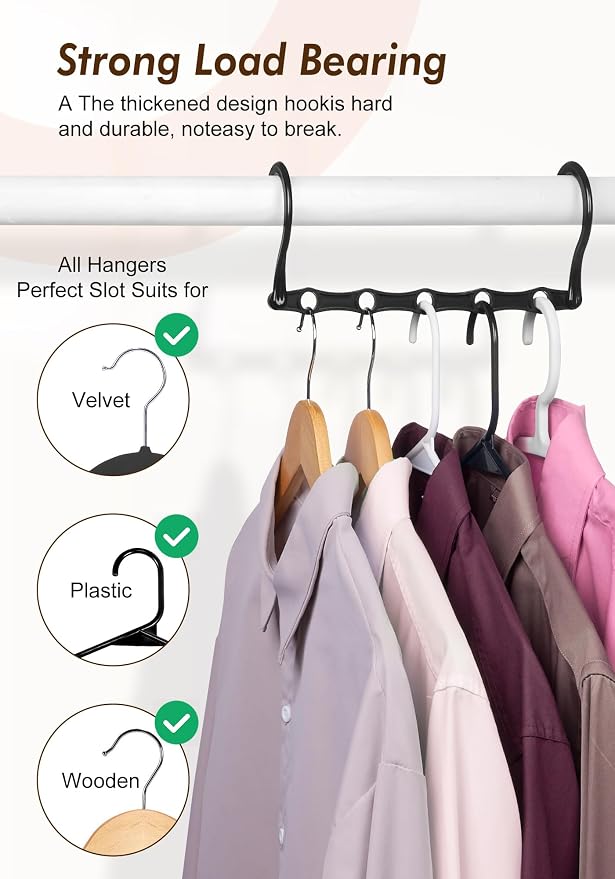 HOUSE DAY College Dorm Essentials 6 Pack, Multifunctional Closet Organizers | Back to School, Closet Organizers and Storage Magic Space Saving Hangers with 5 Holes, Storage Organization for Closet- Black