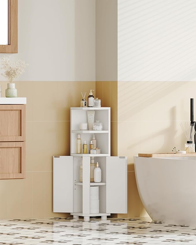 Hzuaneri Corner Cabinet, Small Bathroom Corner Cabinet with Doors | Narrow Storage Cabinets with Adjustable Shelves, Bathroom Organizers and Storage for Small Space, White BC20003X
