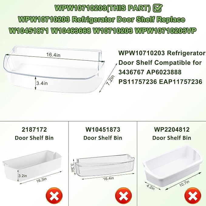 Ken-more Refrigerator Door Shelf WPW10710203 Compatible for Whirl-pool | Refrigerator Fit for Refrigerator WRS588FIHZ00 WRS588FIHZ04 WRS571CIDM01 Bin by MIFLUS(2 Pack)